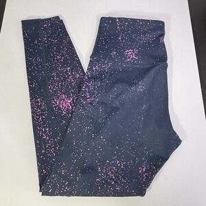 Love Her Shop Navy W/Pink Splatter Leggings 7/8 Compression Womens Size Medium